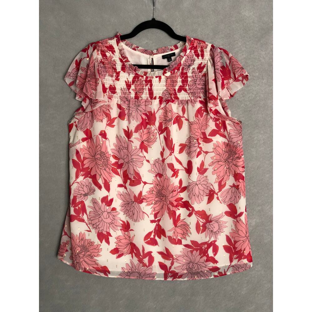 Talbots Plus Floral Top Smocked Ruffle Women's 1X
